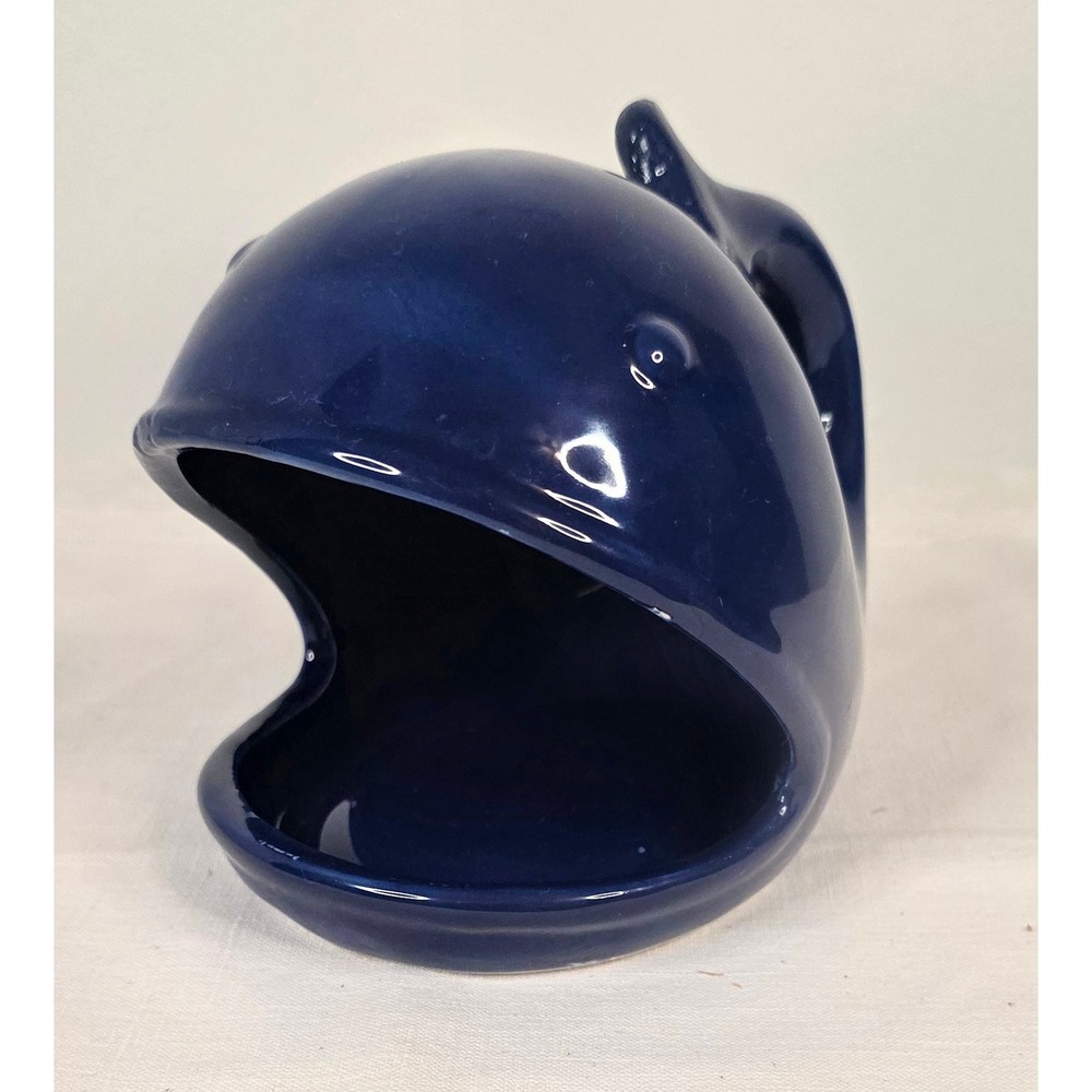 Cobalt Blue Ceramic Whale Sponge Holder Nautical Kitchen Decor Figurine